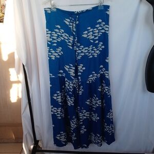 CELINA Boho Blue & White Fish Wide Leg Lightweight Drawstring Pants OS, 28" Insm